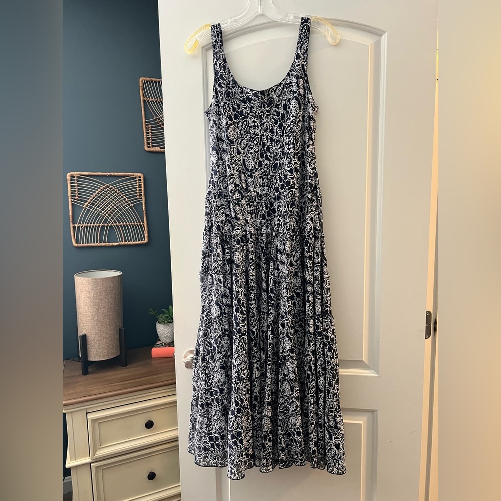 Navy Blue Floral Midi Dress - Picture 2 of 4